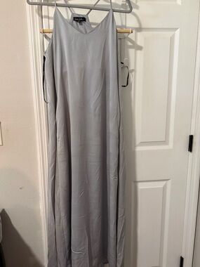 Nicole Miller Silver-Gray Satin Slip Maxi Dress